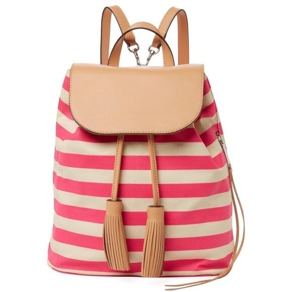 Rebecca Minkoff Pink and Creamy Ivory Flamingo Stripe Moto Backpack NWOT - Picture 1 of 8